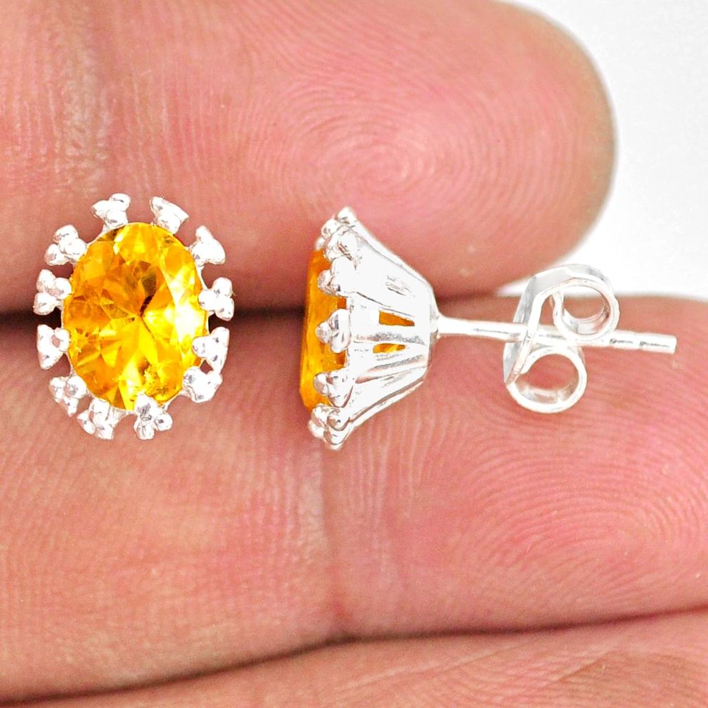 3.95cts natural yellow citrine 925 sterling silver handmade stud earrings r82912