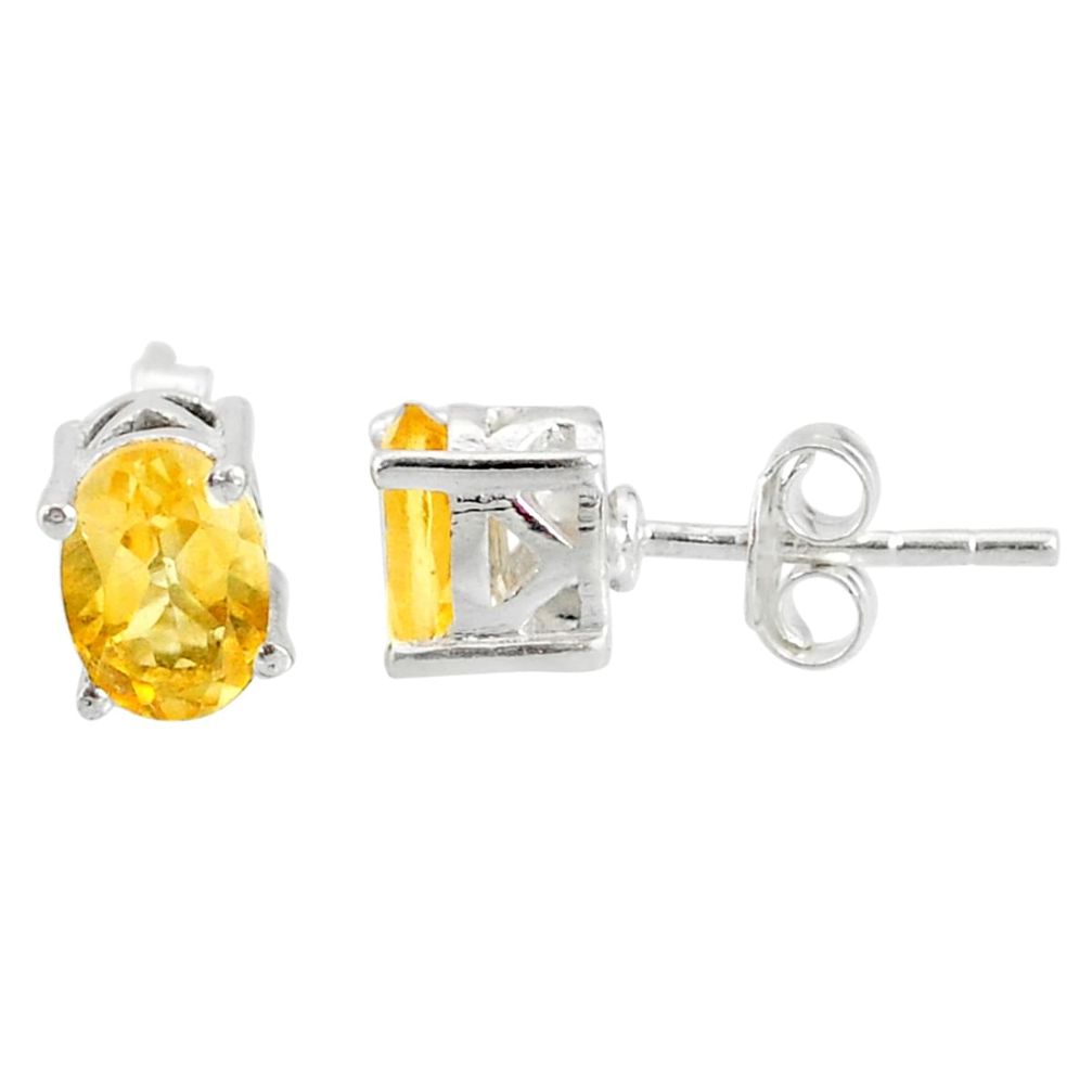 3.04cts natural yellow citrine 925 sterling silver stud earrings jewelry r87406