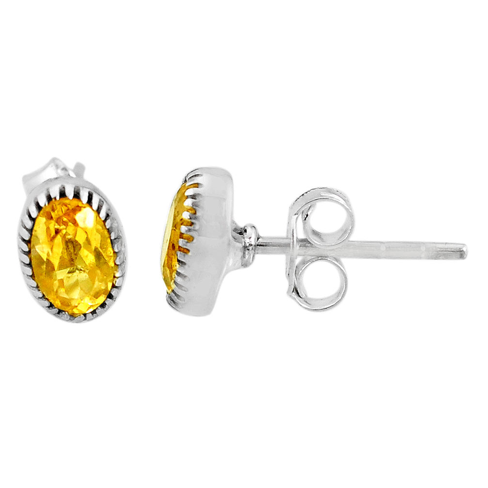 2.52cts natural yellow citrine 925 sterling silver stud earrings jewelry r87462