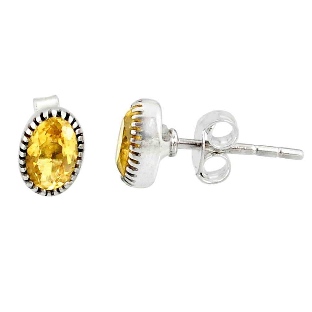 2.45cts natural yellow citrine 925 sterling silver stud earrings jewelry r87543
