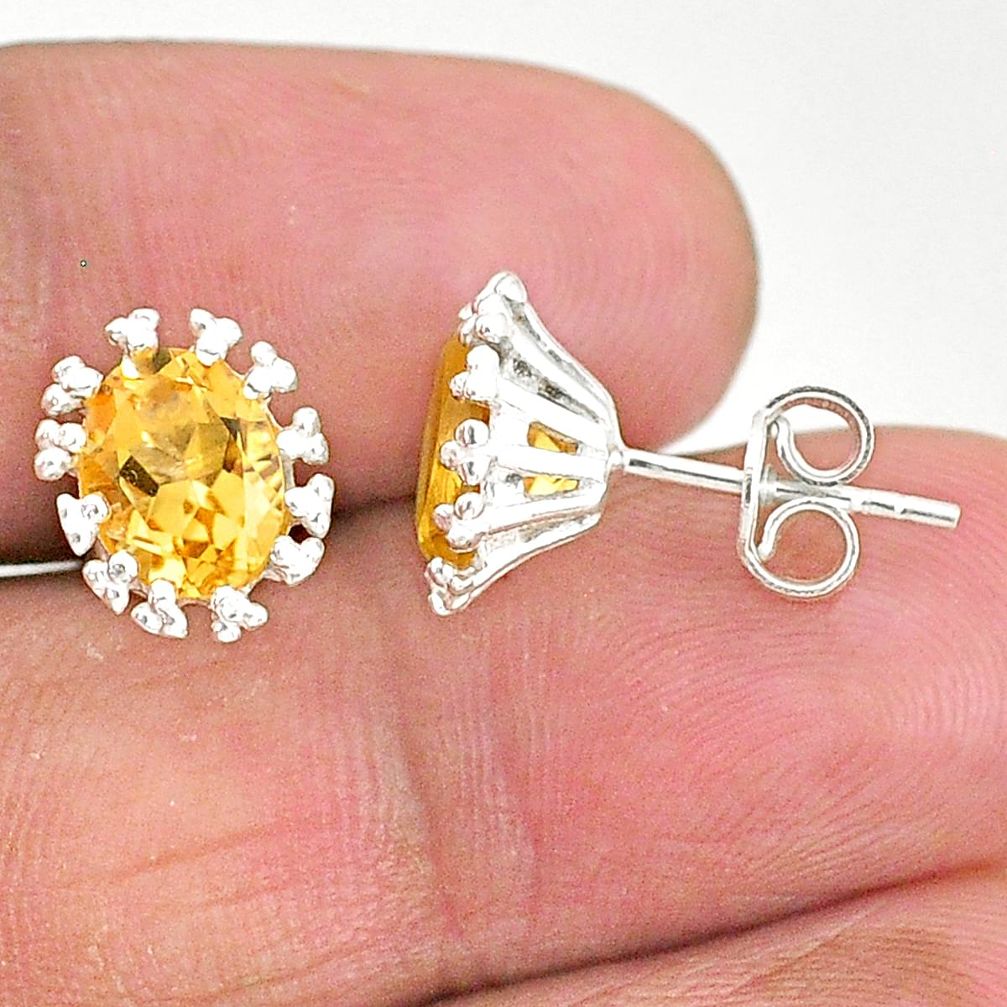4.07cts natural yellow citrine 925 sterling silver stud earrings jewelry t4530