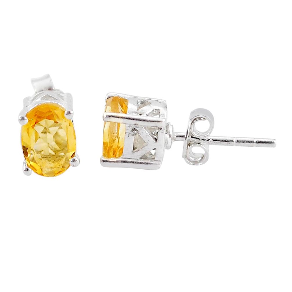 3.09cts natural yellow citrine 925 sterling silver stud earrings jewelry t4889