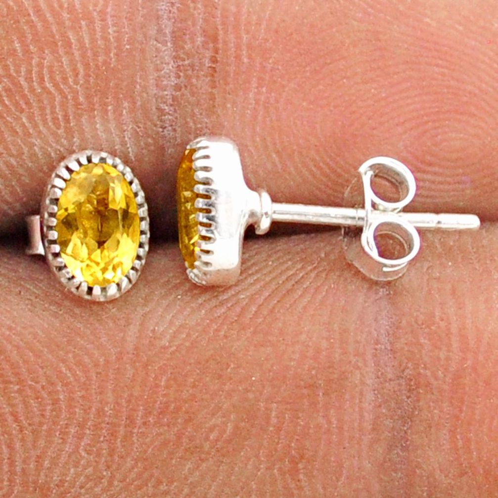 1.89cts natural yellow citrine 925 sterling silver stud earrings jewelry t76573