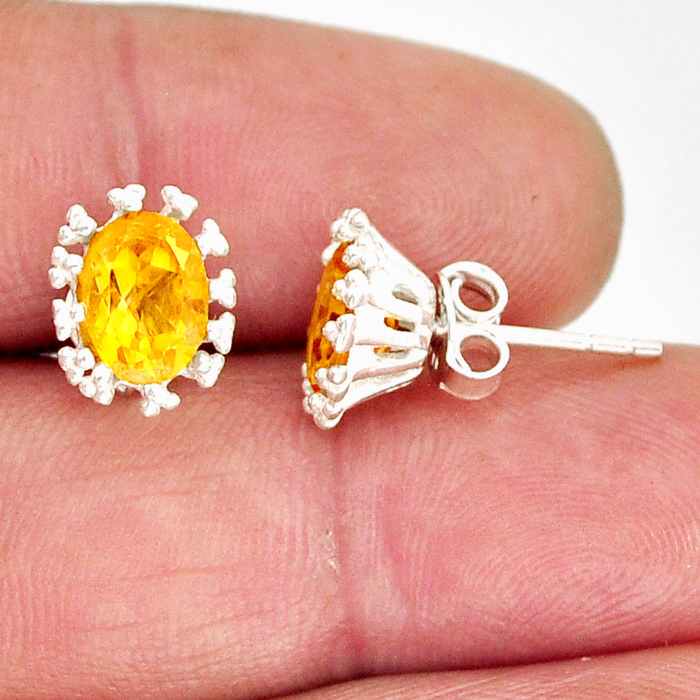 3.89cts natural yellow citrine 925 sterling silver stud earrings jewelry y73824