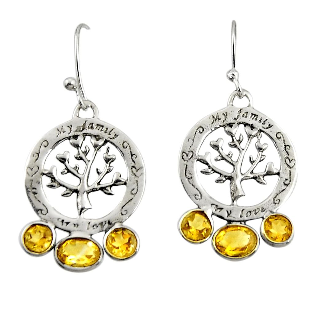 5.81cts natural yellow citrine 925 sterling silver tree of life earrings r32997