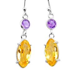 8.48cts natural yellow citrine amethyst 925 silver dangle earrings t74652