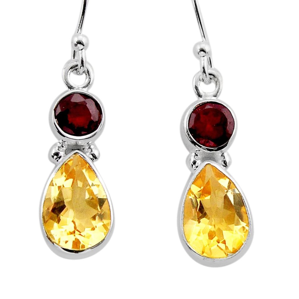 7.66cts natural yellow citrine garnet 925 sterling silver dangle earrings y62761