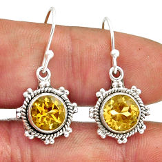 7.24cts natural yellow citrine round 925 sterling silver dangle earrings n19348