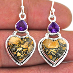 11.57cts natural yellow malinga jasper amethyst silver dangle earrings n46331