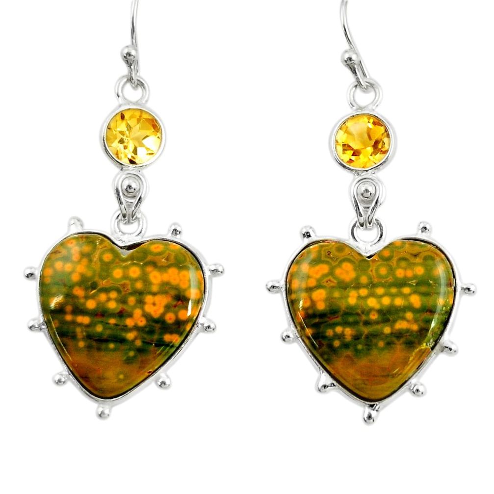 19.15cts natural yellow ocean sea jasper (madagascar) 925 silver earrings r28862