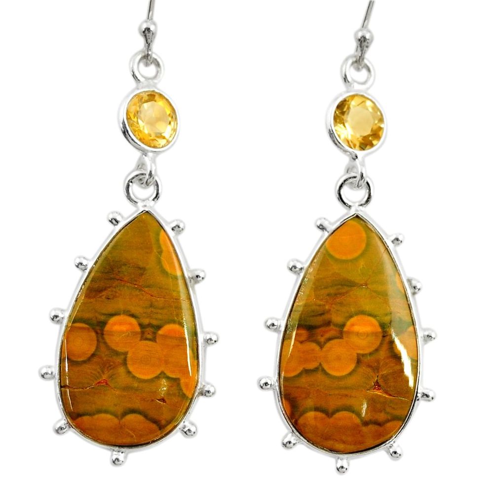 18.73cts natural yellow ocean sea jasper (madagascar) 925 silver earrings r28863