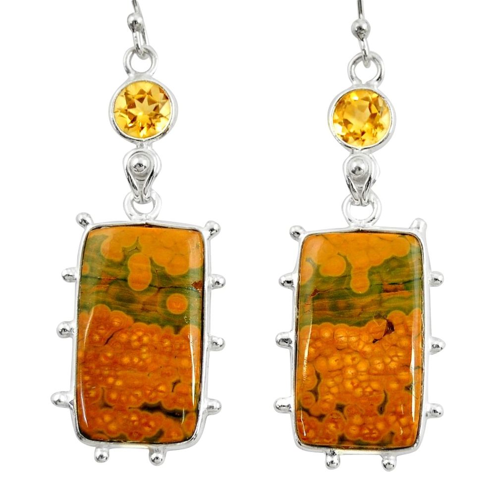 20.33cts natural yellow ocean sea jasper (madagascar) 925 silver earrings r28865