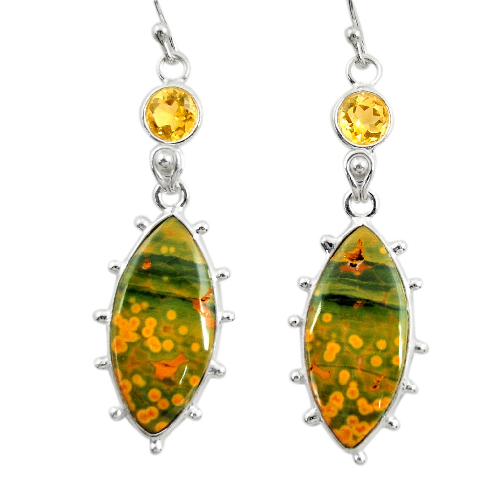 16.32cts natural yellow ocean sea jasper (madagascar) 925 silver earrings r28871