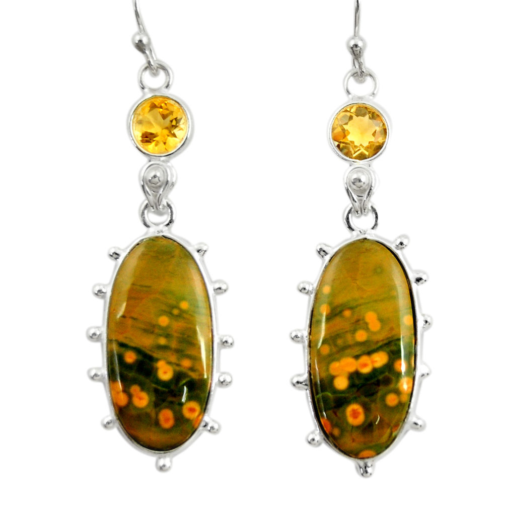 18.12cts natural yellow ocean sea jasper (madagascar) 925 silver earrings r28872