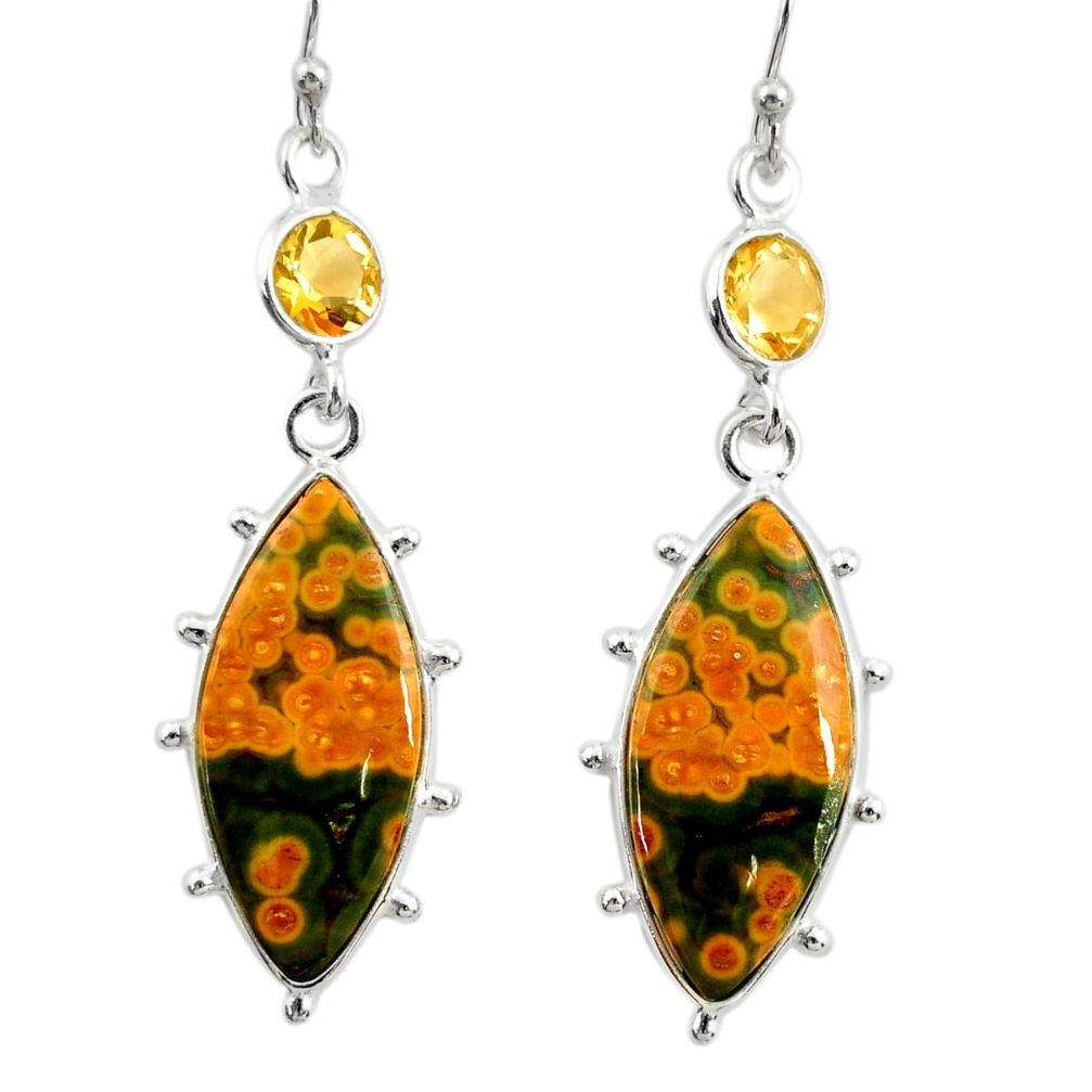 15.93cts natural yellow ocean sea jasper (madagascar) 925 silver earrings r28876