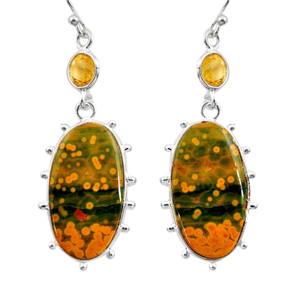 20.39cts natural yellow ocean sea jasper (madagascar) 925 silver earrings r30380