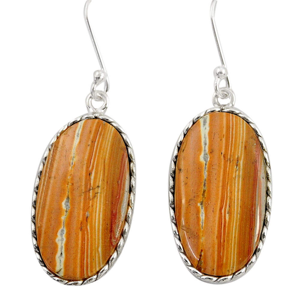 16.44cts natural yellow snakeskin jasper 925 silver dangle earrings d39562