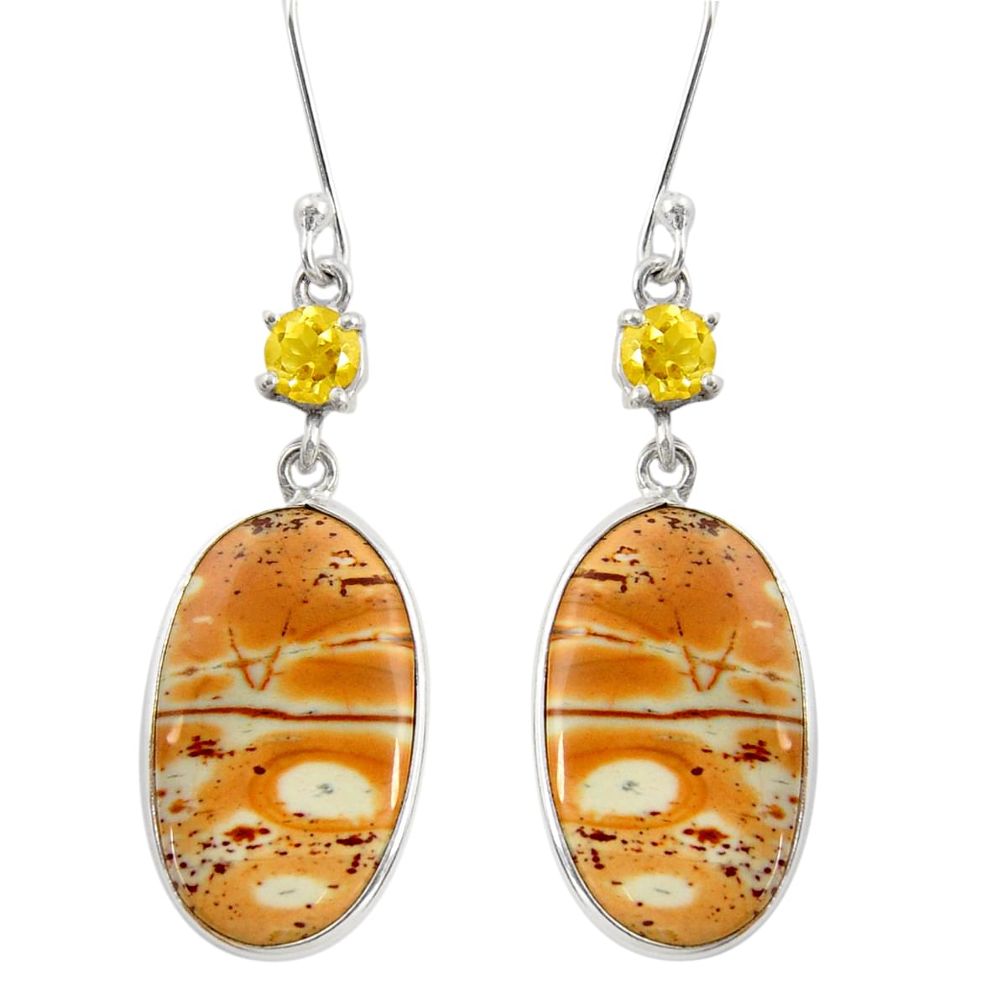 16.44cts natural yellow snakeskin jasper 925 silver dangle earrings d39569