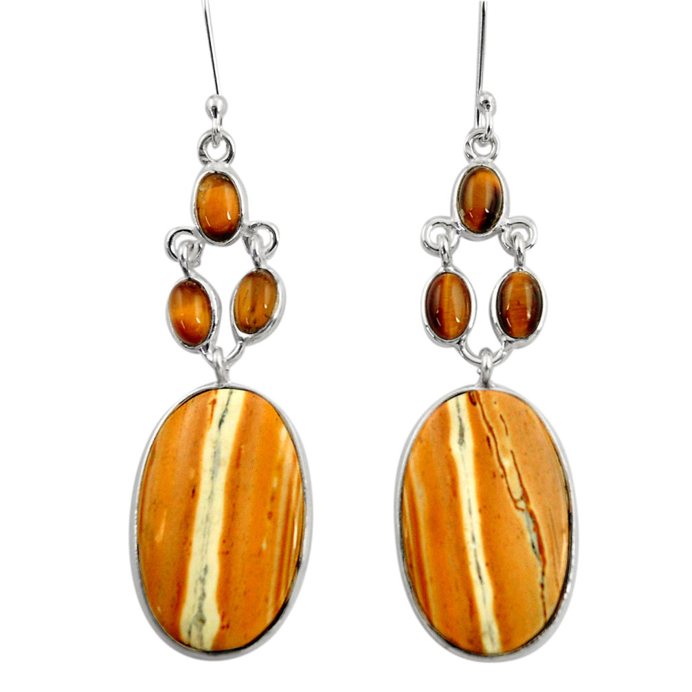 20.92cts natural yellow snakeskin jasper 925 silver dangle earrings d39592