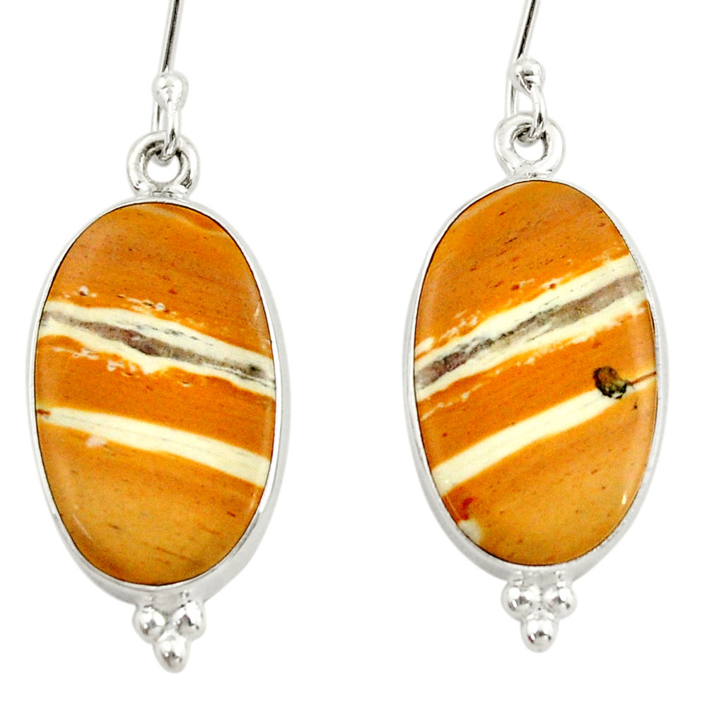 14.23cts natural yellow snakeskin jasper 925 silver dangle earrings d39961