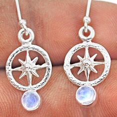 1.24cts north star natural rainbow moonstone 925 silver dangle earrings t89660