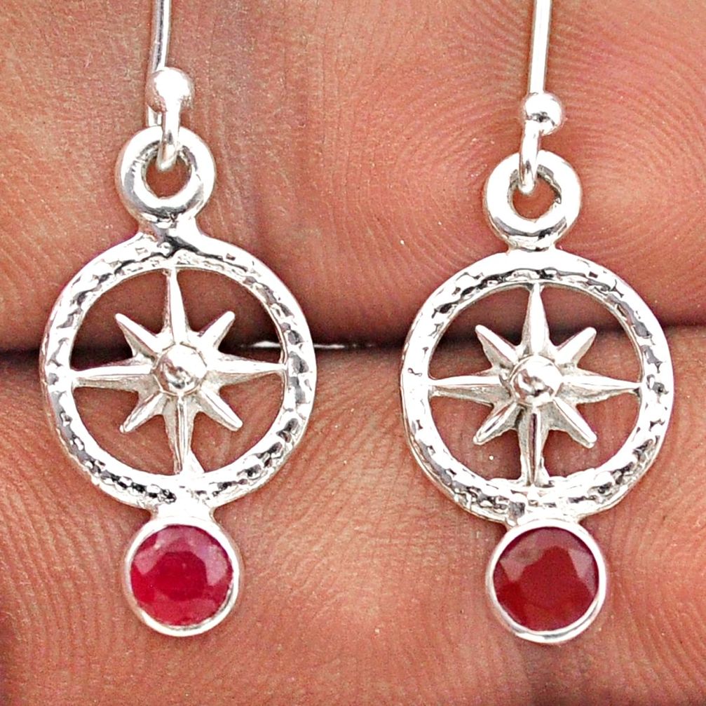 1.24cts north star natural red ruby 925 sterling silver dangle earrings t89643