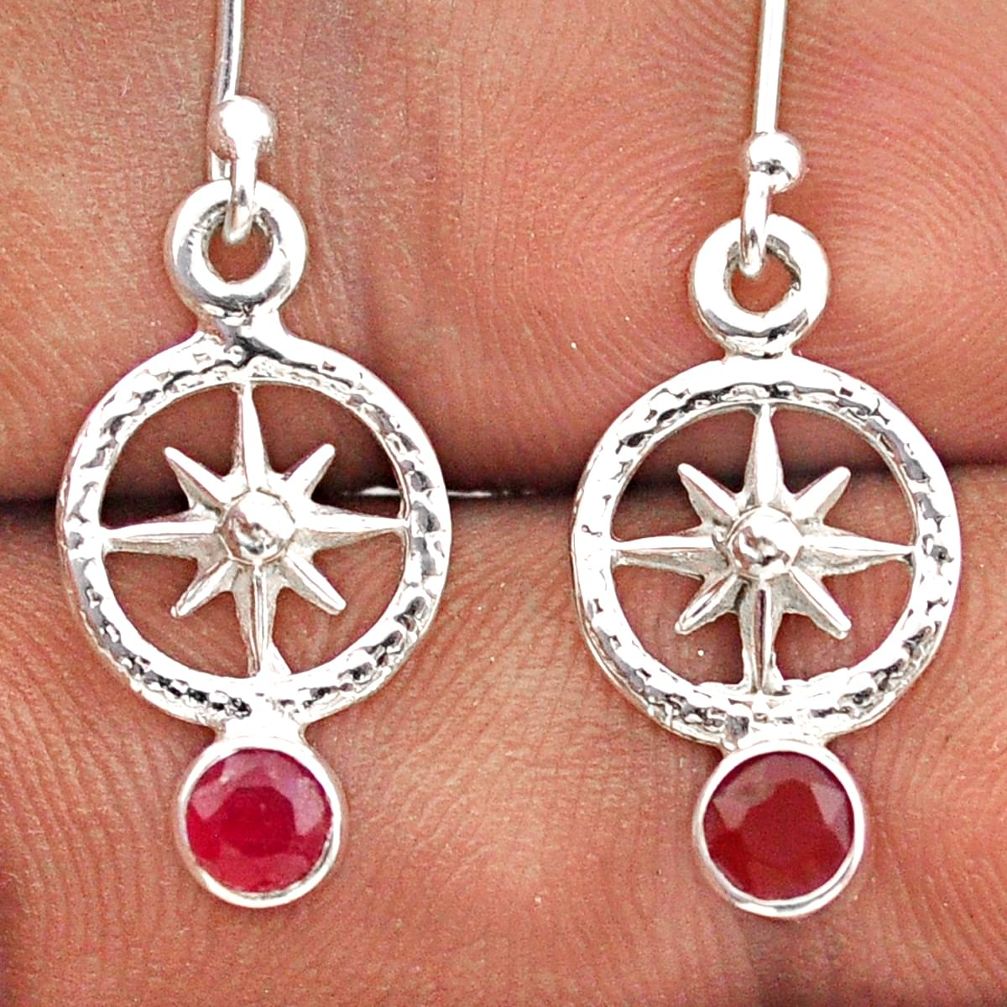 1.24cts north star natural red ruby 925 sterling silver dangle earrings t89646