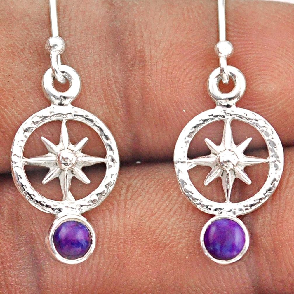 1.24cts north star purple copper turquoise 925 silver dangle earrings t89648