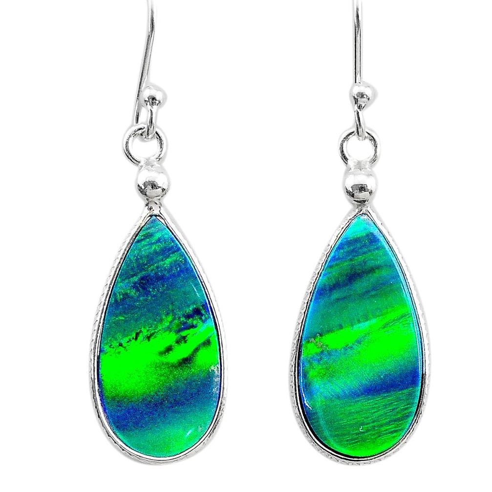 4.56cts northern lights aurora opal 925 sterling silver (lab) earrings t23483
