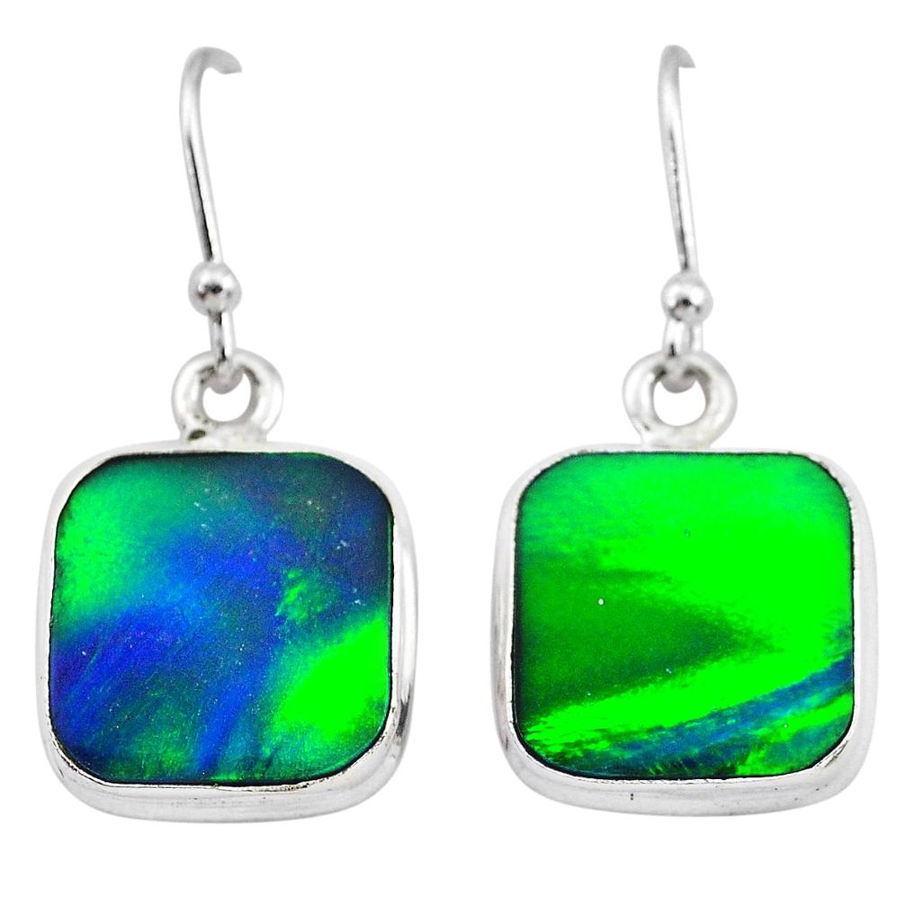 6.26cts northern lights aurora opal (lab) 925 silver dangle earrings t28468