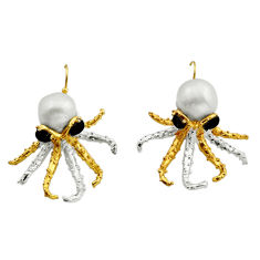 15.69cts octopus natural white pearl round shape 925 silver gold earrings y83725
