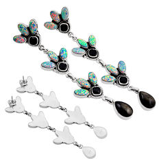 Onyx golden sheen black obsidian australian opal (lab) silver earrings c34653