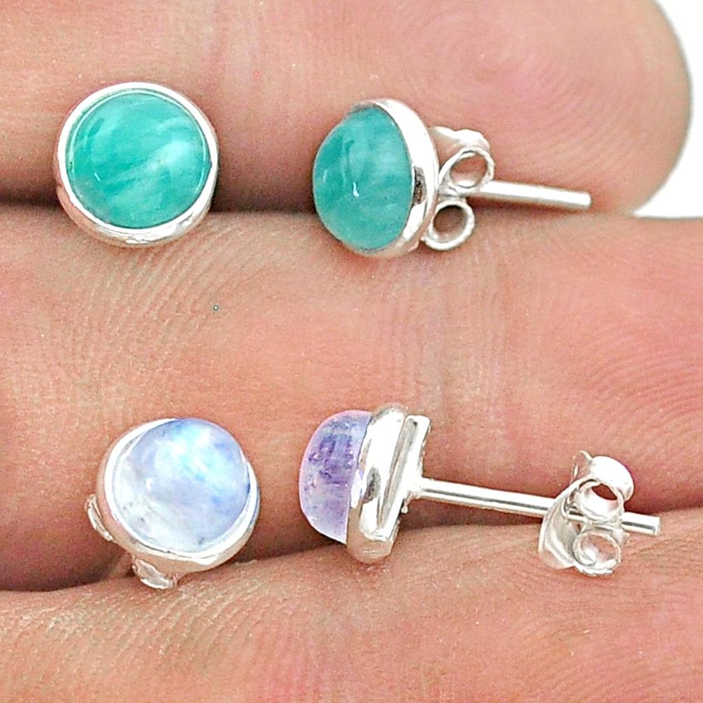 4.65cts peruvian amazonite moonstone 925 silver 2 pair studs earrings t50865