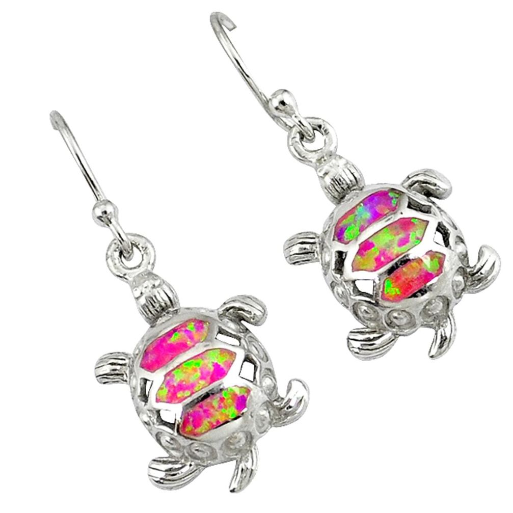 Pink australian opal (lab) 925 silver tortoise earrings jewelry c15576