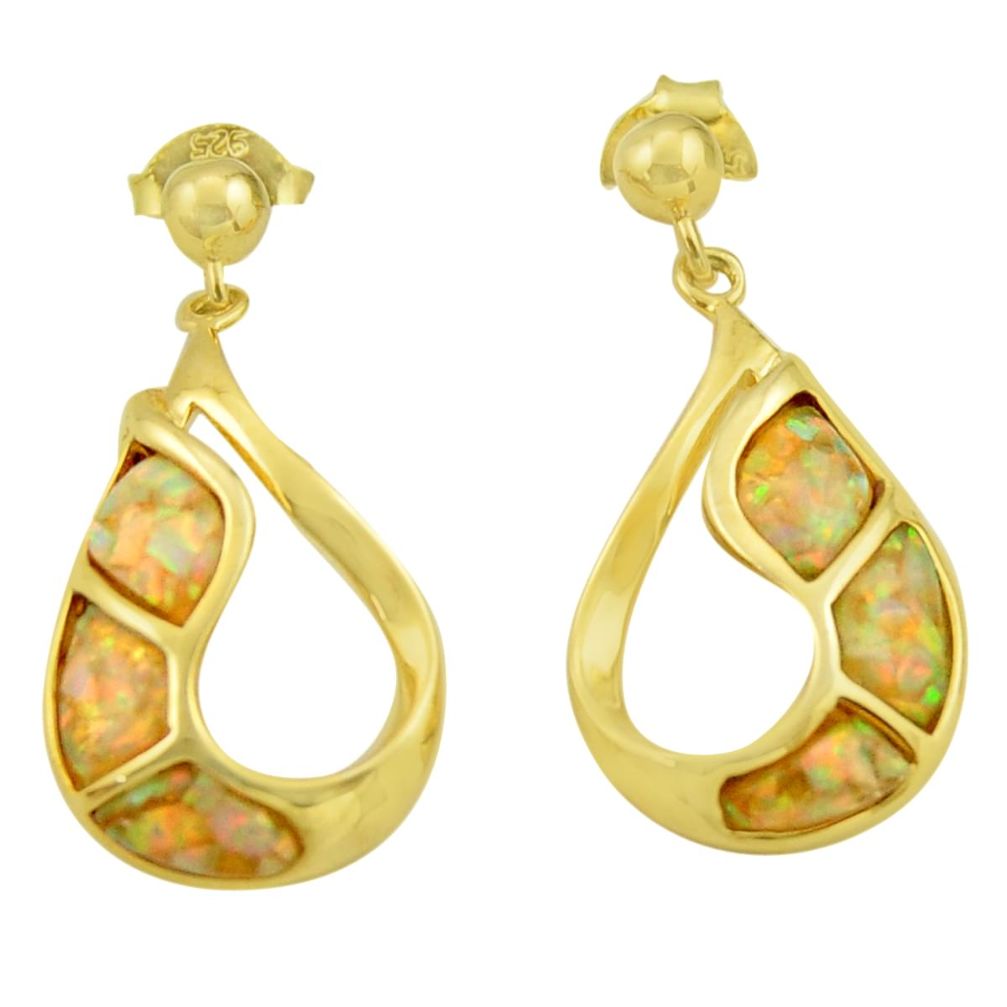 5.13cts pink australian opal (lab) 925 sterling silver 14k gold earrings c26370