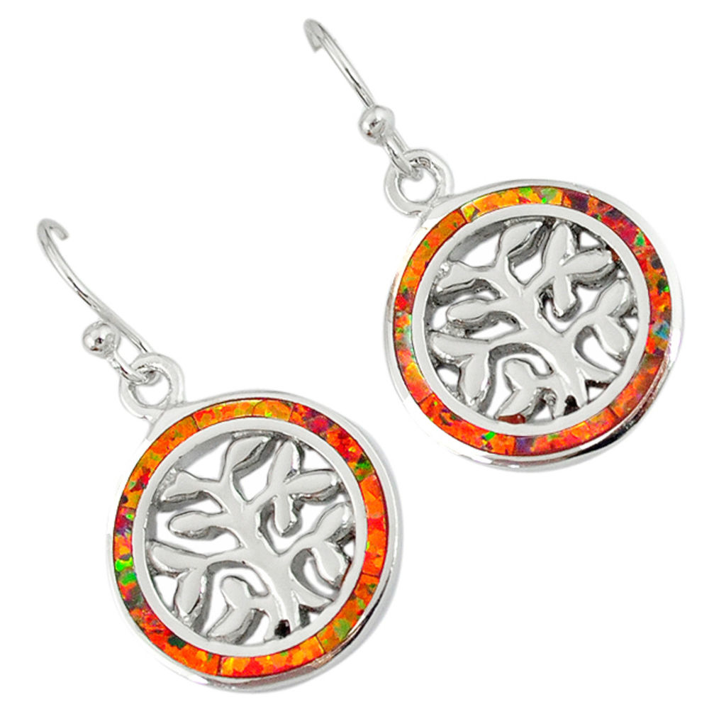 LAB Pink australian opal (lab) 925 sterling silver tree of life earrings c15560