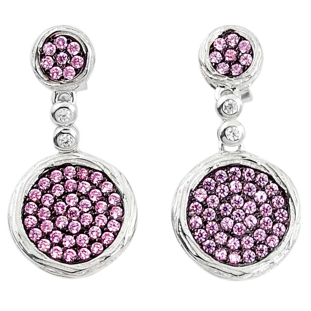 Pink kunzite (lab) topaz 925 sterling silver dangle earrings a85109 c24757