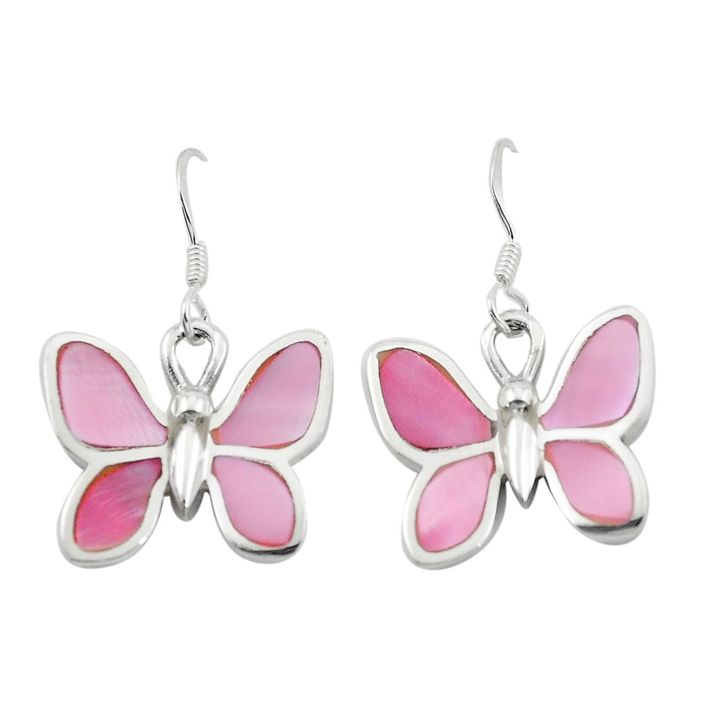 6.26gms pink pearl enamel 925 sterling silver butterfly earrings jewelry c16953