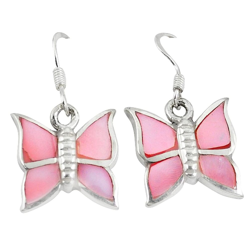 Pink pearl enamel 925 sterling silver butterfly earrings jewelry a49674 c13636