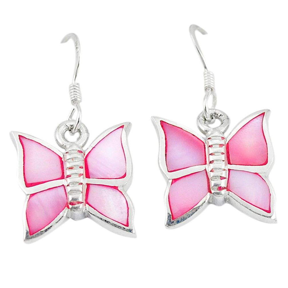 Pink pearl enamel 925 sterling silver butterfly earrings jewelry a49709 c13625