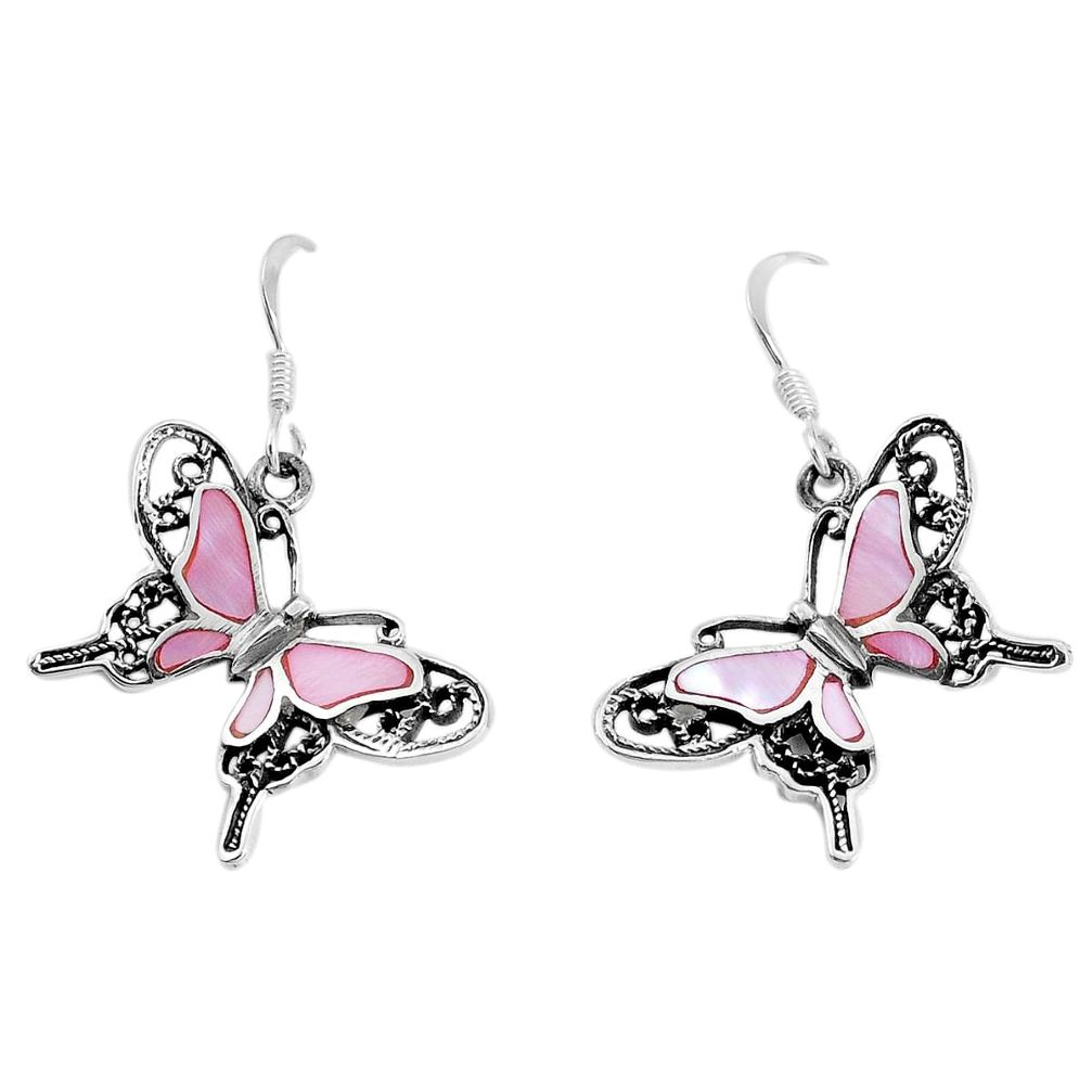 4.27gms pink pearl enamel 925 sterling silver butterfly earrings jewelry c12581