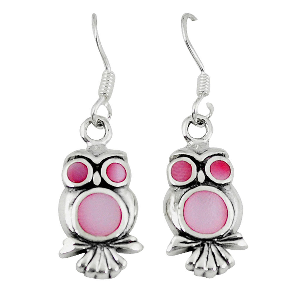 Pink pearl enamel 925 sterling silver owl earrings jewelry a66735 c14359