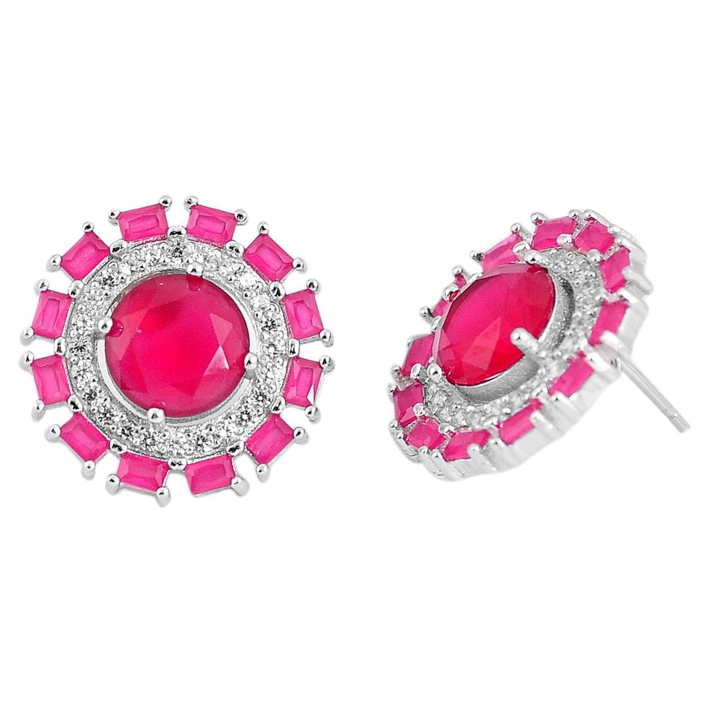 Pink ruby quartz topaz 925 sterling silver stud earrings jewelry c19541