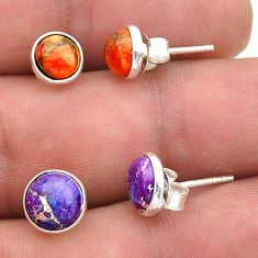 7.03cts purple copper turquoise 925 silver 2pairstud earrings u65741