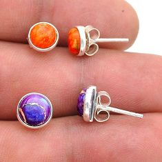 7.20cts purple copper turquoise 925 silver 2pairstud earrings u65742