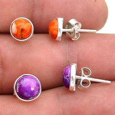 7.03cts purple copper turquoise 925 silver 2pairstud earrings u65743
