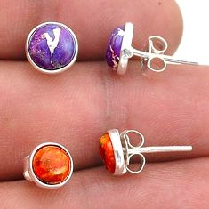 7.17cts purple copper turquoise 925 silver 2pairstud earrings u65744