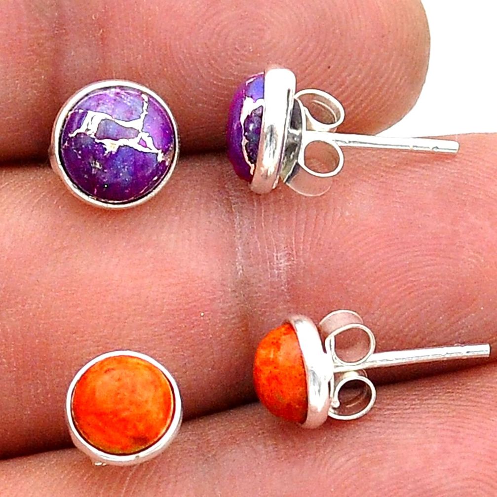 6.92cts purple copper turquoise 925 silver 2pairstud earrings u65754
