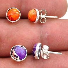 6.86cts purple copper turquoise 925 silver 2pairstud earrings u65756