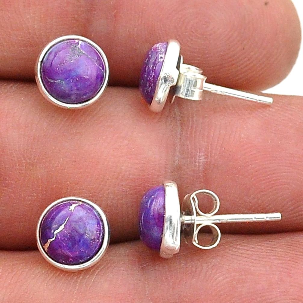 6.89cts purple copper turquoise 925 sterling silver 2pairstud earrings u65759